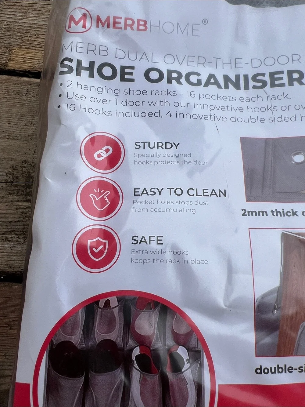 Over-the-Door Shoe Organizer in Gray — 16-Pocket Dual Rack